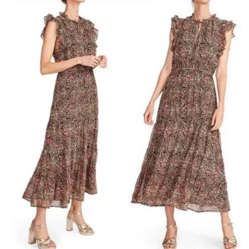 BB Dakota Brown Floral Ruffle-Tier Maxi Dress